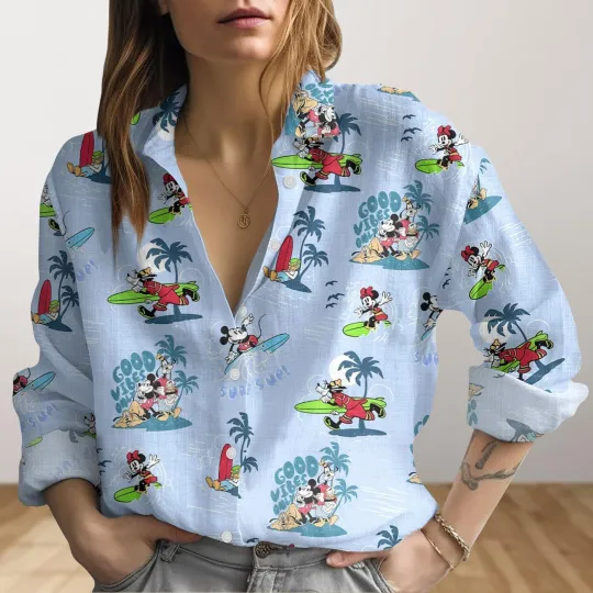 Discover Mickey And Friends Surfing Womens Blouse Mickey Minnie Mouse Shirts