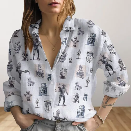 Discover Star Wars Droid Drawings Blouse Shirt, Disney Movie Characters Button Shirts