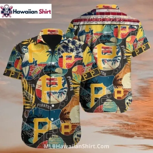 Discover Retro Tropical Print Pittsburgh Baseball Team Piratess Aloha Shirt Hawaiian