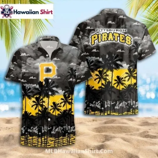 Sunset Beach Palm Trees Pittsburgh Baseball Team Piratess Aloha Shirt