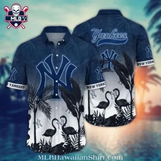 Discover Tropical Flamingo And Palm Tree Prints New York Baseball Team Yankeess Aloha Shi