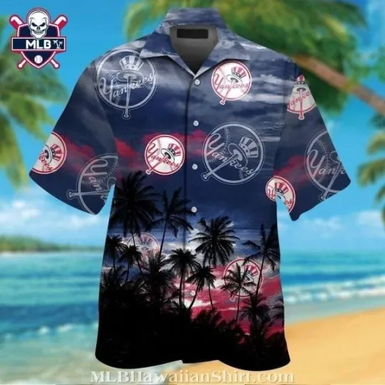 Discover Sunset Palm New York New York Baseball Team Yankeess Hawaiian Shirt