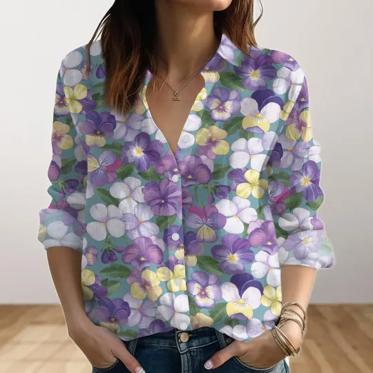 Discover Floral Summer Women Blouses Cottagecore Linen Look Shirts