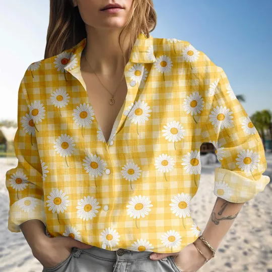 Discover Yellow Daisy Blouse Shirt, Summer Cottagecore Women Shirts