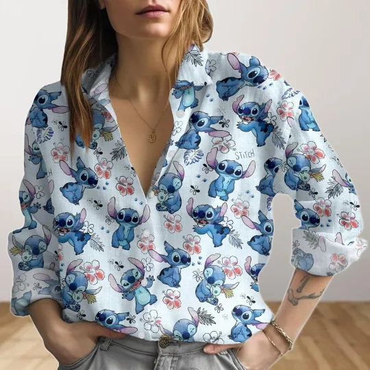 Discover Stitch Floral Blouse Stitch Women Blouses Disney Button Shirts