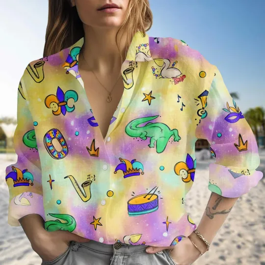 Discover Retro Mardi Gras Blouse Shirt Funny Crocodile Crawfish Women Shirts