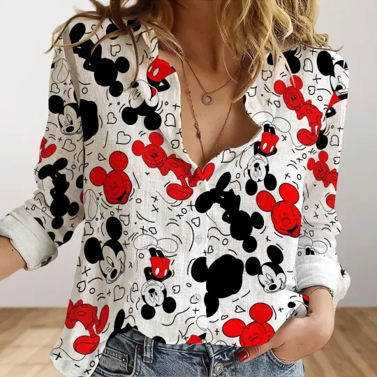 Discover Mickey Women Blouse Mickey Mouse Long Sleeve Shirt Disney Casual Shirts