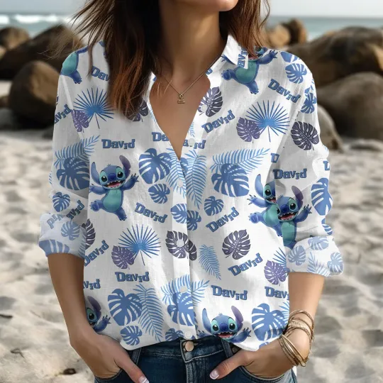 Discover Custom Disney Stitch Women Blouses Lilo Stitch Long Sleeve Blouse Shirts