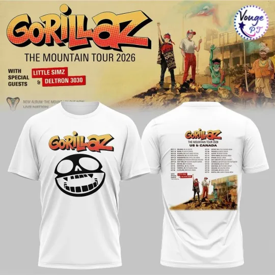 Discover Gorillaz US & Canada The Mountain Tour 2026 3D T-Shirt – White
