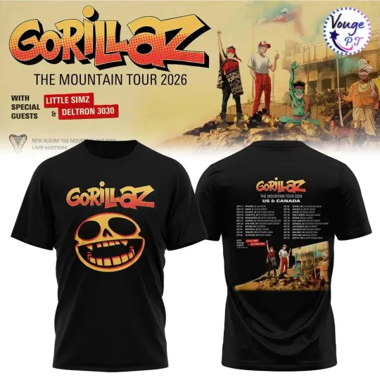 Discover NEW HOT! Gorillaz – The Mountain Tour 2026 North America Black T-Shirt Giveaway