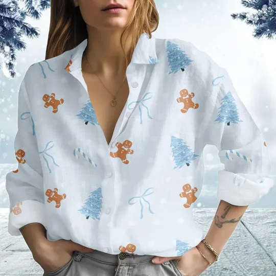 Discover Gingerbread Christmas Blouse Shirt Xmas Tree Candy Cane Shirts