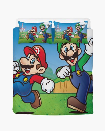 Super Mario Luigi Bedding Set with Duvet Cover and Pillowcases
