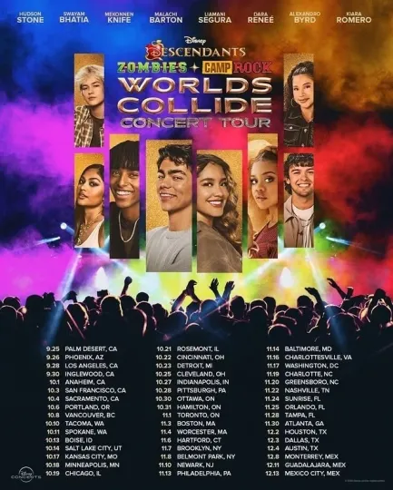Discover Descendants ZOMBIES Camp Rock Worlds Collide 2026 Tour Poster