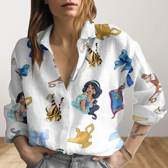 Discover Jasmine Princess Blouse Tops Disney Princess Linen Look Shirts