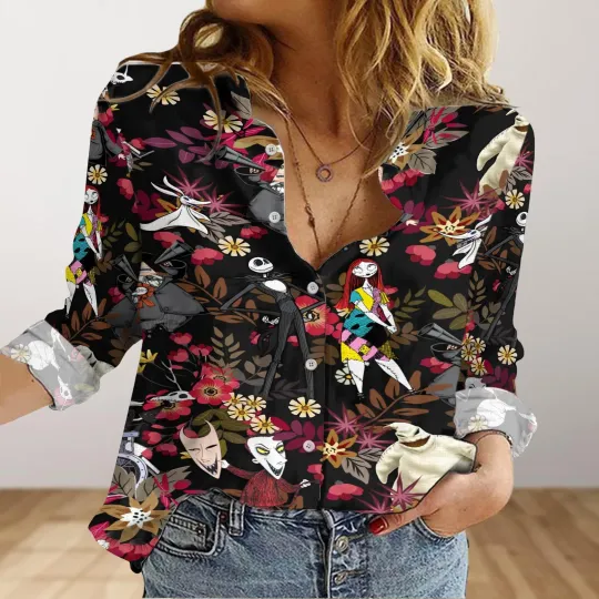 Jack Skellington Blouse Women Blouses Disney Button Shirts