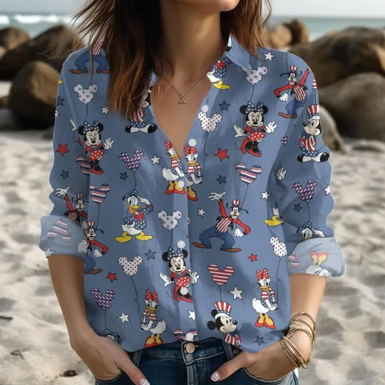 Discover Mickey And Friends 4th Of July Women Blouse Mickey Mouse Button Up Shirts