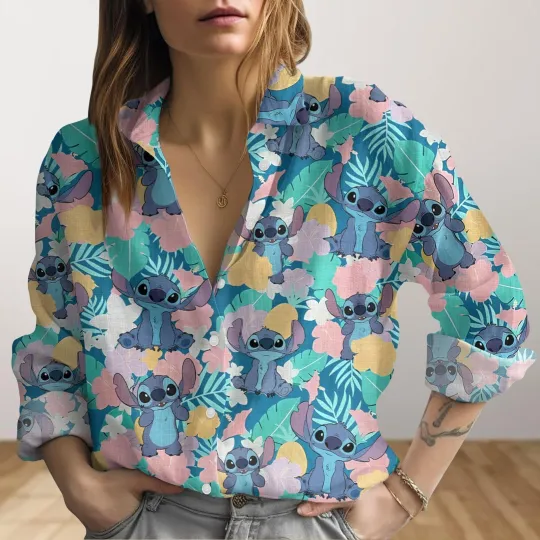 Discover Stitch Womens Blouse Lilo And Stitch Tropical Button Shirts