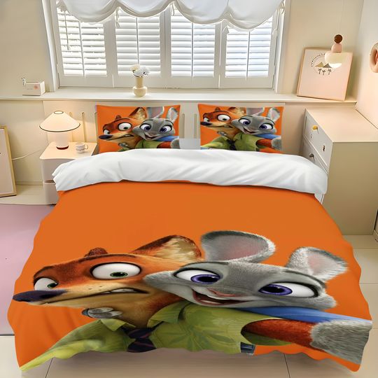Discover Zootopia Judy Nick Duvet Cover Set Anime Inspired Home Decor Bedroom Set, 100% Microfiber, Comfortable Nordic Style