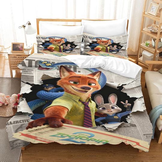 Discover Zootopia 2 Duvet Cover Set Cartoon Nick Wilde Judy Hopps  Bedding Set Pillowcase Twin Full Queen King Size