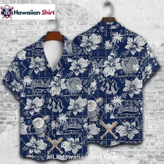 Discover Tropical Pattern New York Baseball Team Yankeess Hawaiian Shirt With Leaf Blocks