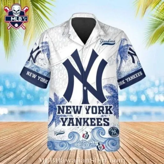 Discover New York Baseball Team Yankeess Ocean Wave And Tropical Floral Aloha Shirt