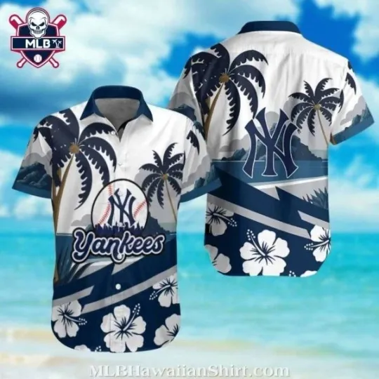 Discover Tropical Palm And Hibiscus Flower New York Baseball Team Yankeess Hawaiian Shirt