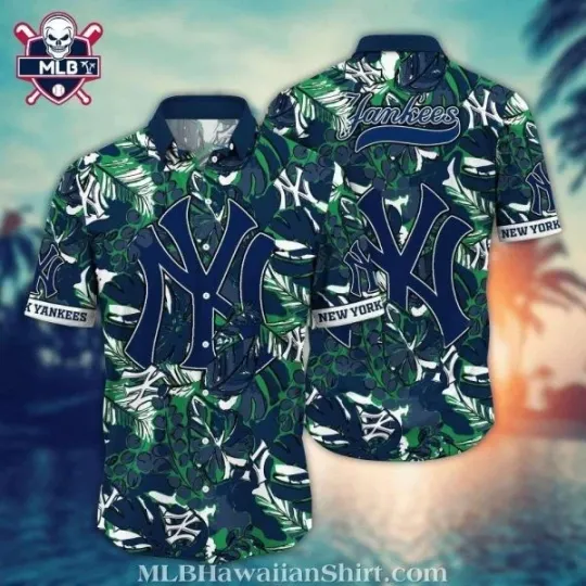 Discover Tropical Green Leaf New York Baseball Team Yankeess Hawaiian Shirt