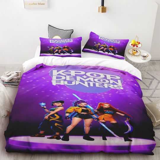 Teens Duvet Cover Kpop Demon Hunter Cartoon Bedding Set