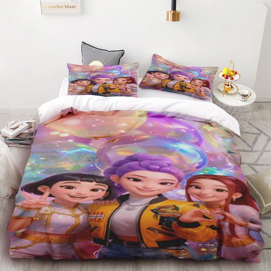 Discover K-POP 3pcs Duvet Cover Set Demon Hunters Cartoon Bedding Set Quilt Cover Queen King Size Kids Bedroom Decor