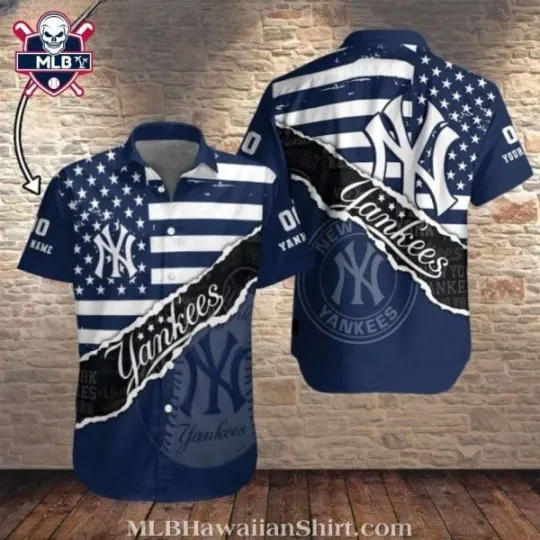 Discover New York Baseball Team Yankeess Tropical Shirt Featuring American Flag And Strip