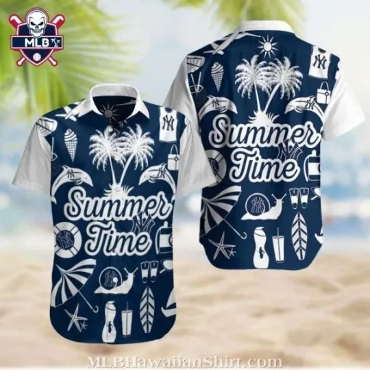 Discover Striped Brush New York Baseball Team Yankeess Hawaiian Shirt With Mixed Logos
