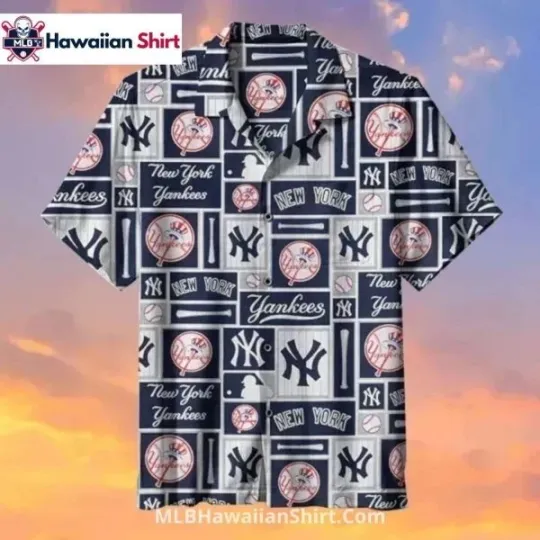 Discover Vintage Patchwork New York Baseball Team Yankeess Hawaiian Shirt With Team Logos