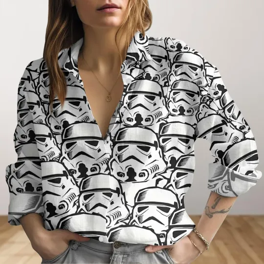 Stormtrooper Face Womens Blouses Shirt, Star Wars Button Shirts