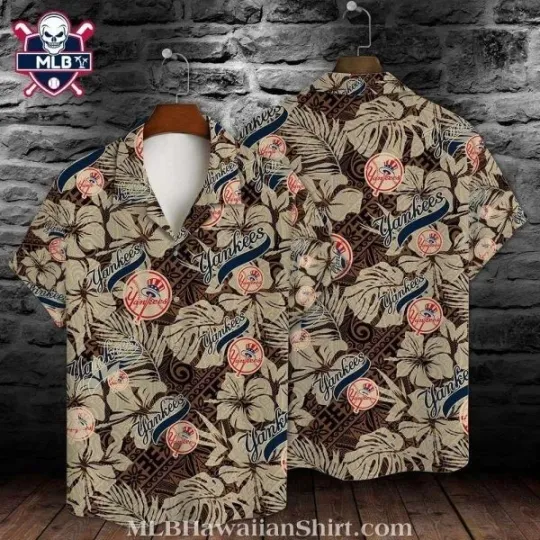 Discover Tropical Jungle New York Baseball Team Yankeess Hawaiian Shirt – Earth Tones Wit