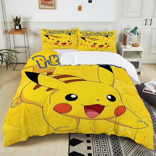 Discover Classic P-Pika Print Bedding Set 3PC 1 Duvet Cover 2Pillowcases Adult and Children Bedding Set Warm Gift for Family Potdemiel