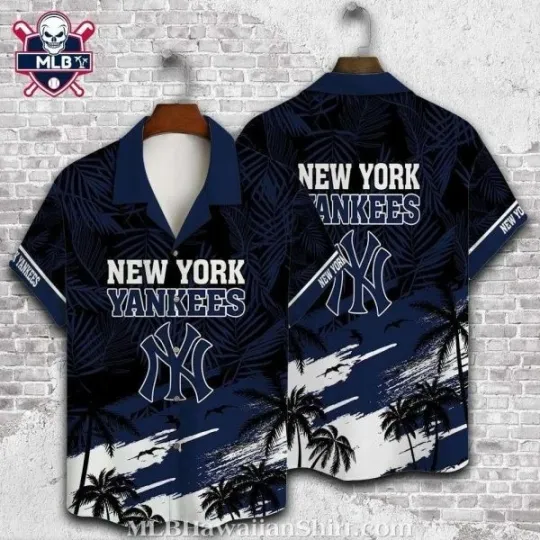 Discover Tropical Palm New York Baseball Team Yankeess Theme Aloha Shirt Hawaiian Shirt