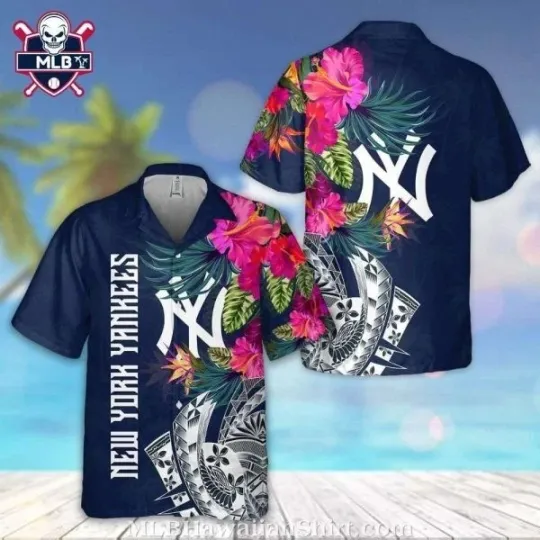 Discover Tribal Tropical Flower Pattern – New York Baseball Team Yankeess Summer Aloha Sh