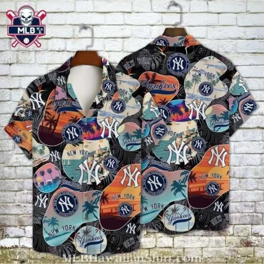 Discover Sunset Palms New York Baseball Team Yankeess Tropical Shirt – Vibrant Beach Scen