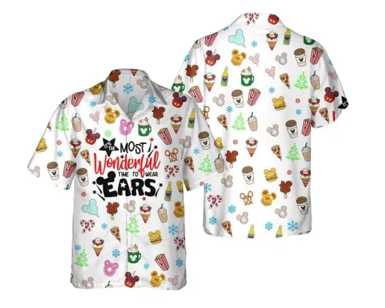 Discover It's The Most Wonderful Time To Wear Ears Hawaiian Shirt, Retro Food Snacks Chri