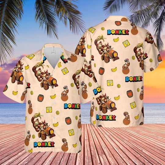 Donkey Kong Banana Hawaiian Shirt, Super Mario Character Shirt, Video Game Tropical Outfit