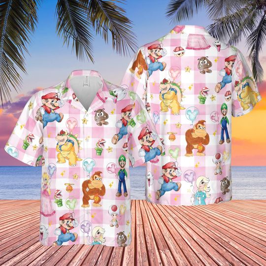 Super Mario Hawaiian Shirt, Mario Luigi Aloha Shirt, Mario Tropical Shirt, Mario Fan Gift, Mario Summer Shirt
