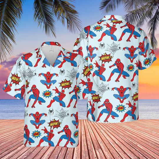 Disney Spiderman Hawaiian Shirt, Spider Man Superhero Button Up, Spiderman Super Hero Characters Hawaii Gift