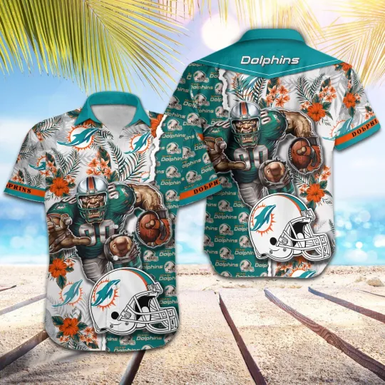 Discover football  Miami Dolphins Football Pattern Mascot Hawaii Shirt