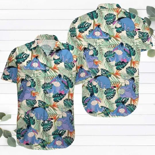 Discover Disney Sad Eeyore Donkey Winnie The Pooh Tropical Leaves Summer Hawaiian Shirt