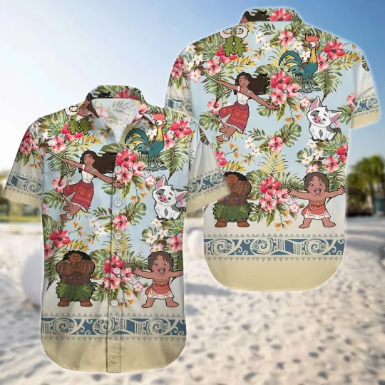 Discover Disney Moana And Friends Aloha Beach Vacation Tropical Flowers Hawaiian Shirt