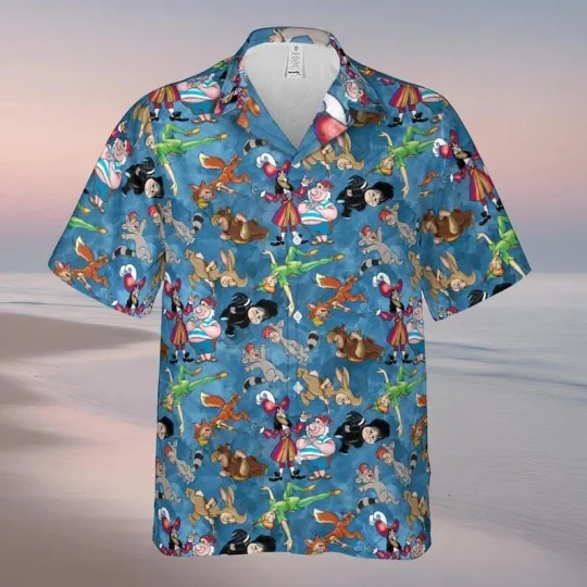 Discover Disney Peter Pan Captain Hook Tinkerbell Tropical Aloha Summer Hawaiian Shirt