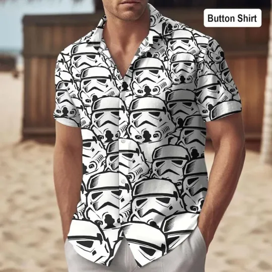 Discover Disney Star Wars Stormtrooper Face Galaxy's Edge Father's Day Hawaiian Shirt