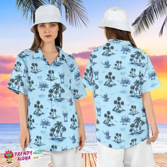 Discover Ropical Stitch Palm Tree Beach Summer Hawaiian Shirt