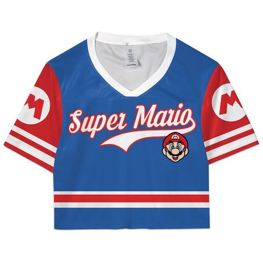 Discover Super Mario Croptop Football Jersey, Epic Universe Mario Football Jersey, Mario Galaxy Movie Shirt, Disneyland Mario Group Shirt -1