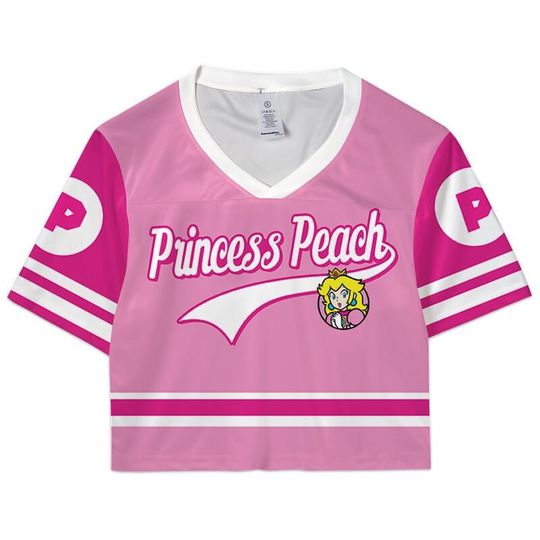 Discover Super Mario Croptop Football Jersey, Disneyland Princess Peach Football Jersey, Mario Galaxy Movie Shirt, Epic Universe Mario Group Shirt -3